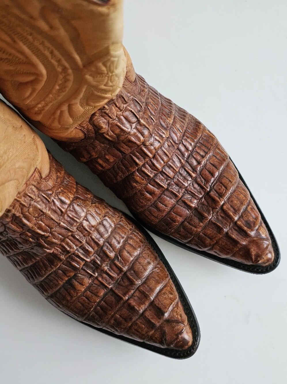 Rancho Exotic Alligator Reptile Leather Western Cowboy Boots Brown Tan Size 11 E - Picture 3 of 16